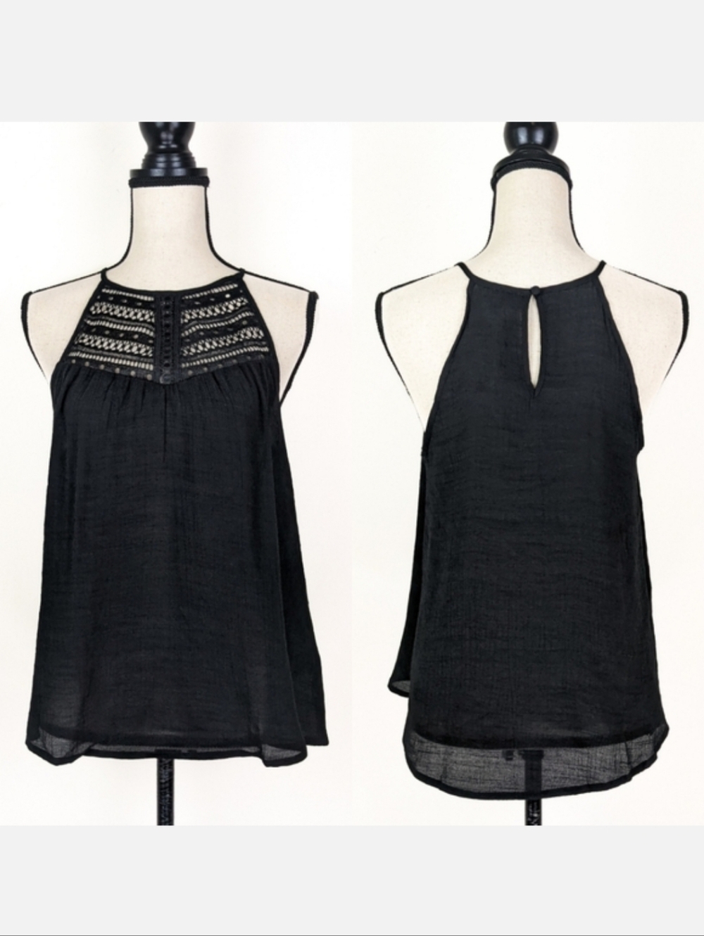 🦋LAST🦋 NWT Mine Lace Accent Halter Top, Black, Size Small